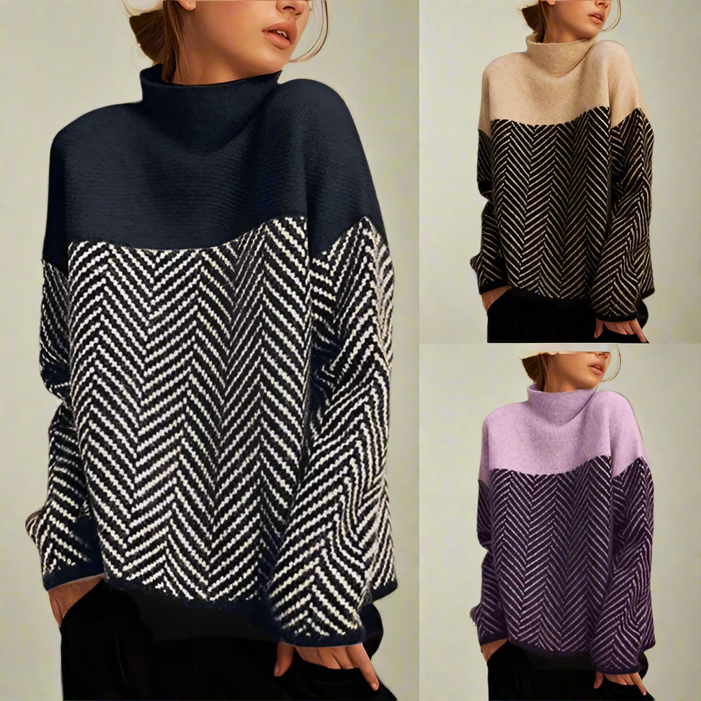 Elen™ | Chevron Pattern Turtleneck Sweater