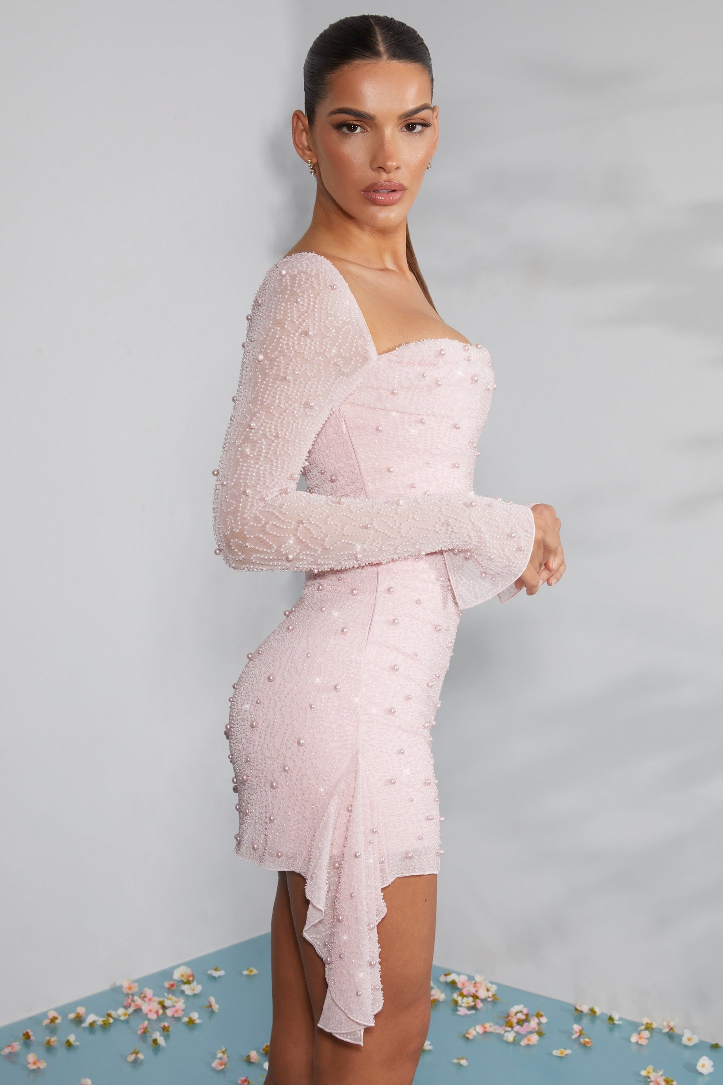 Sofia™ | Beaded dress with elegant long sleeves