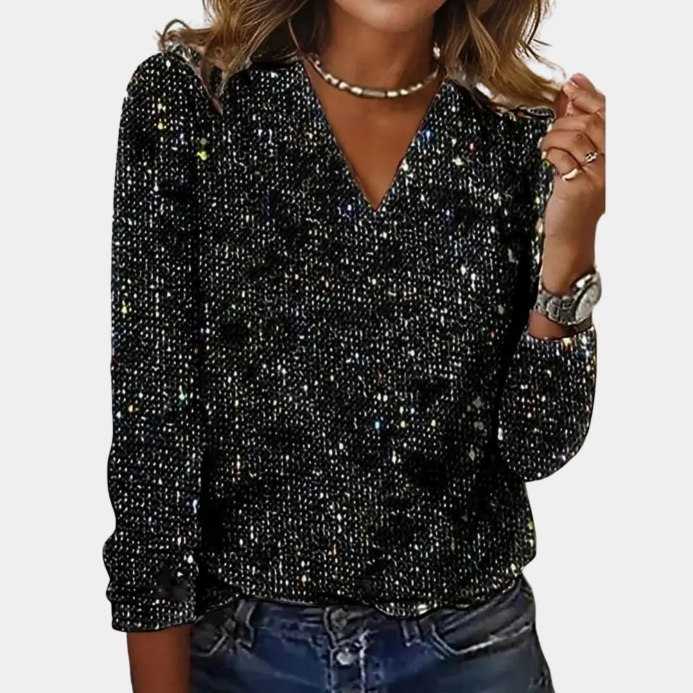 LUCY | GLITTER V-NECK TOP