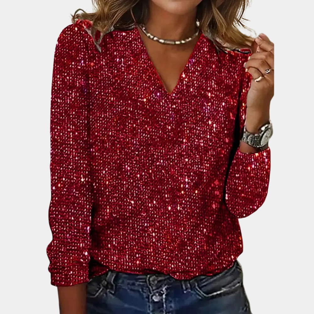 LUCY | GLITTER V-NECK TOP