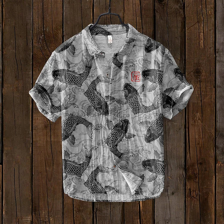 JUNO | FISH ART LINEN SHIRT