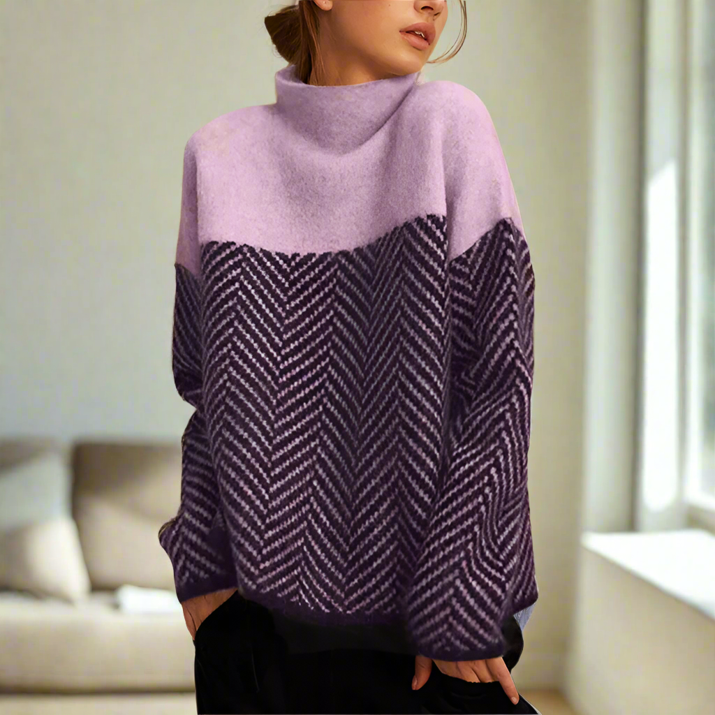 Elen™ | Chevron Pattern Turtleneck Sweater